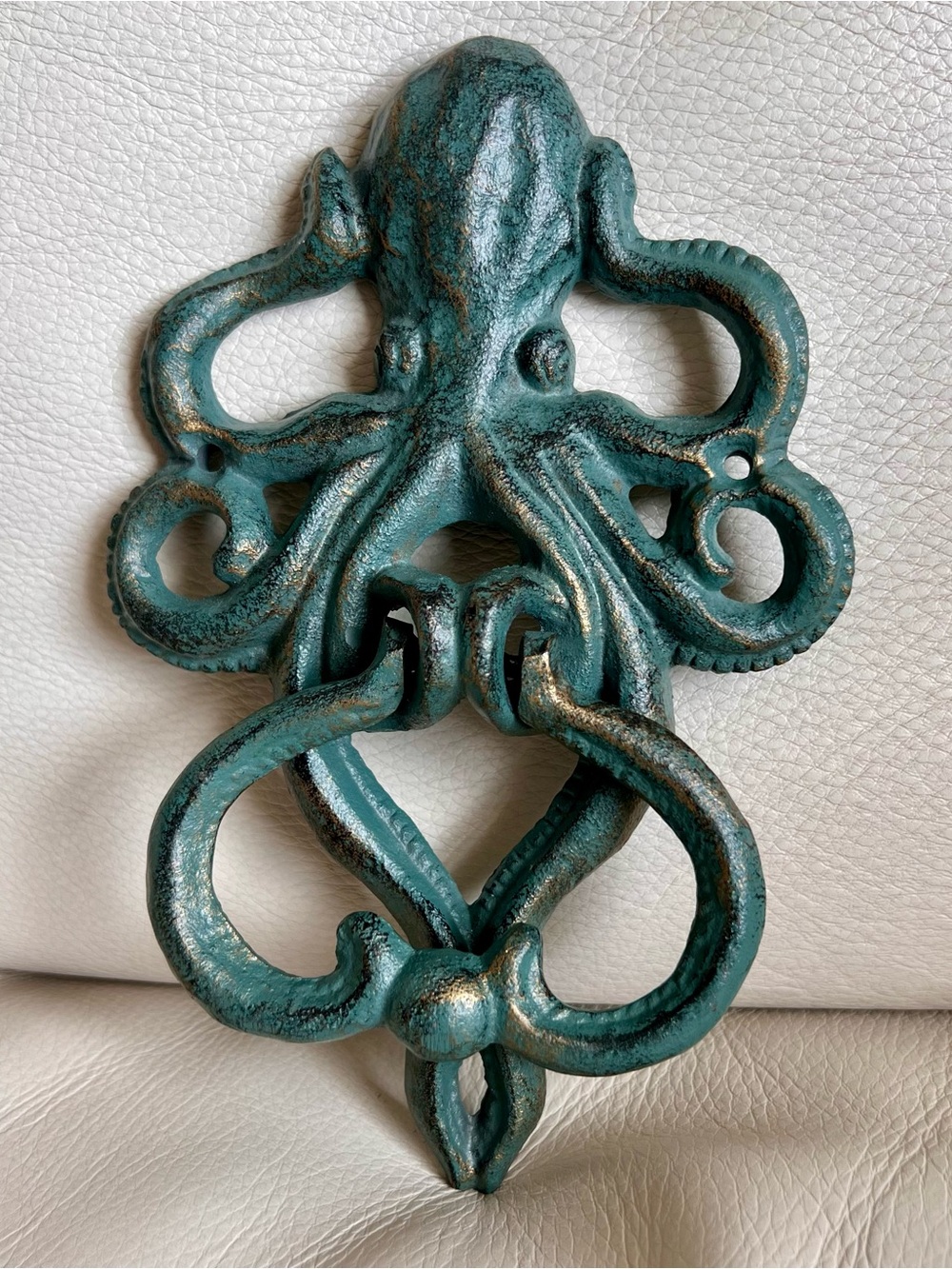 Teal Octopus Cast Iron Wall Knocker Nautical Home Decor Accent